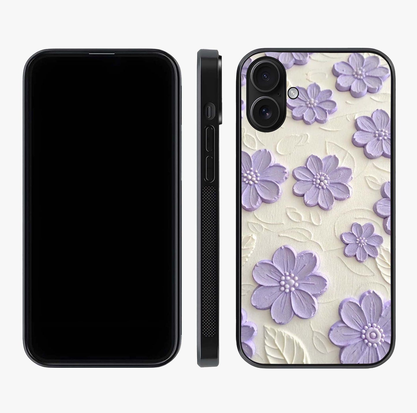 Floral Wall Art With Purple Flowers Glass Case displayed upright for full design visibility and premium finish.