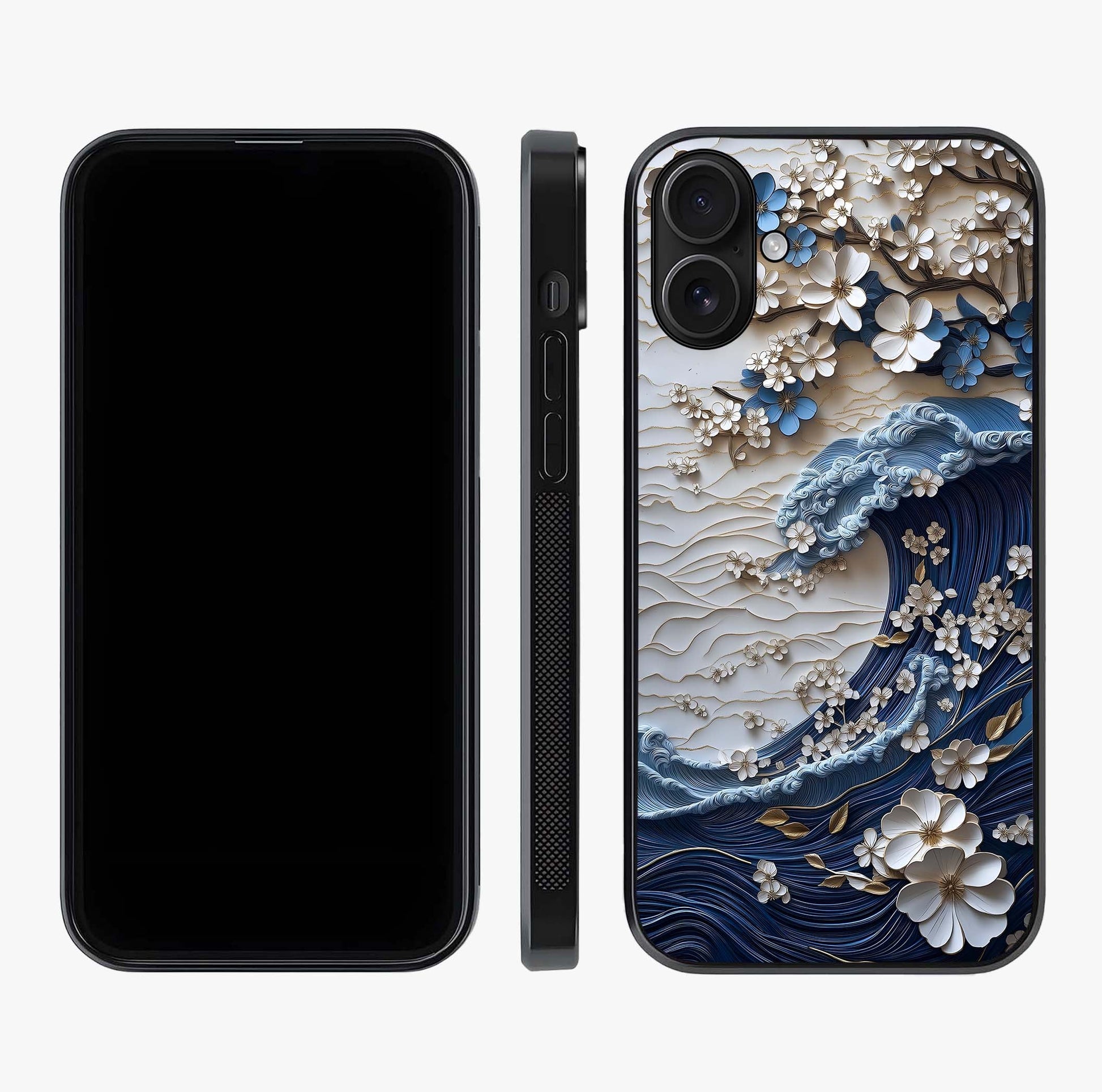Floral Wave Origami Glass Case displayed upright for full design visibility and premium finish.