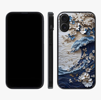 Floral Wave Origami Glass Case displayed upright for full design visibility and premium finish.