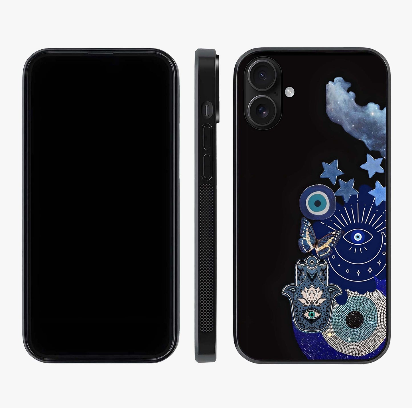 Galactic Charm Cluster Glass Case displayed upright for full design visibility and premium finish.