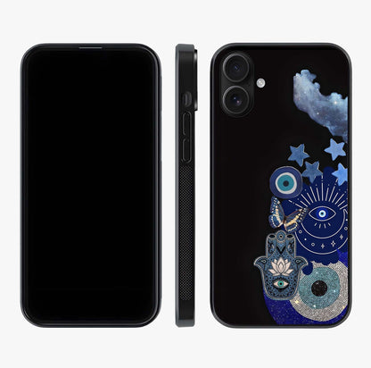 Galactic Charm Cluster Glass Case displayed upright for full design visibility and premium finish.