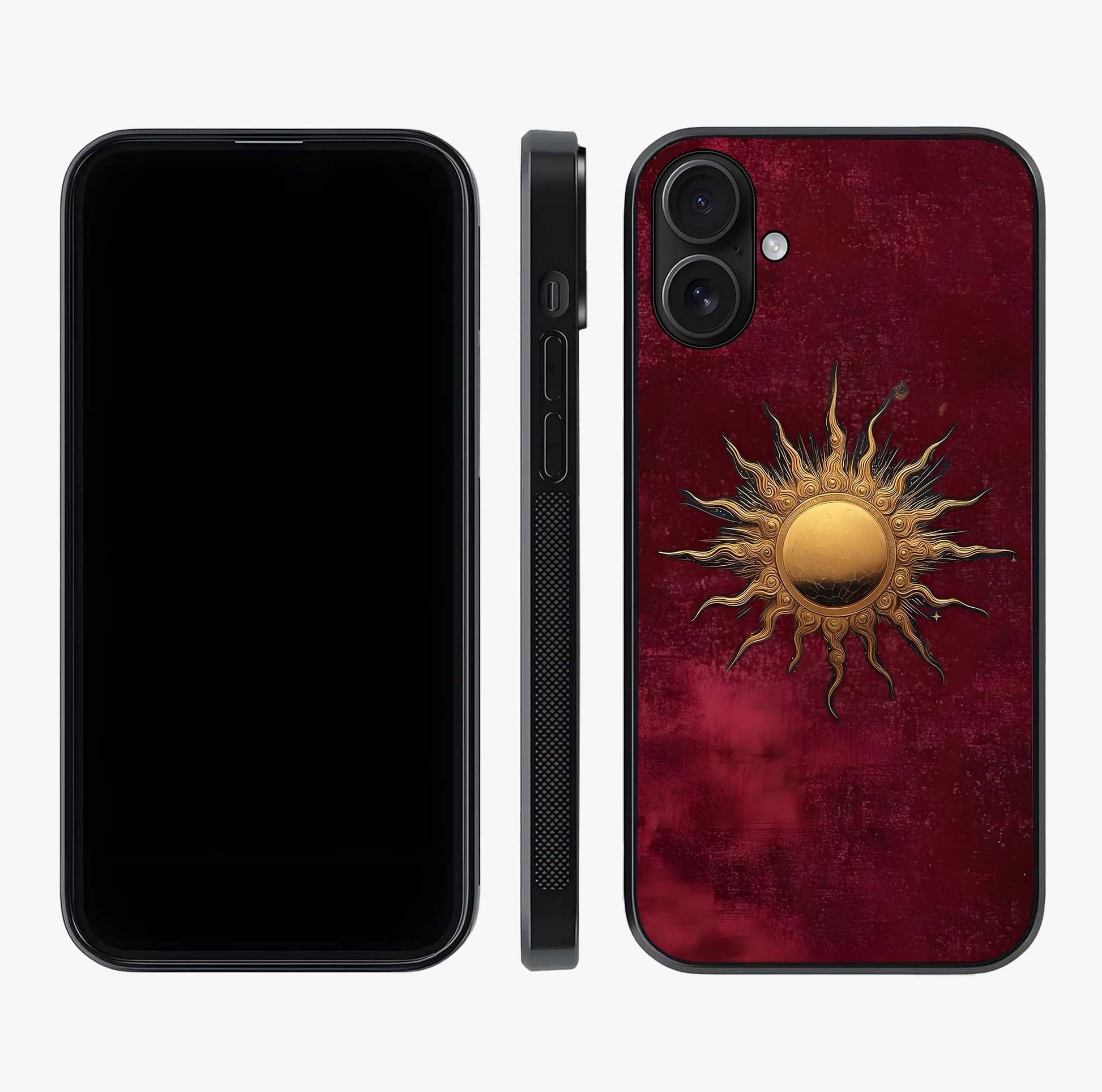 Golden Sun Minimalism Glass Case displayed upright for full design visibility and premium finish.