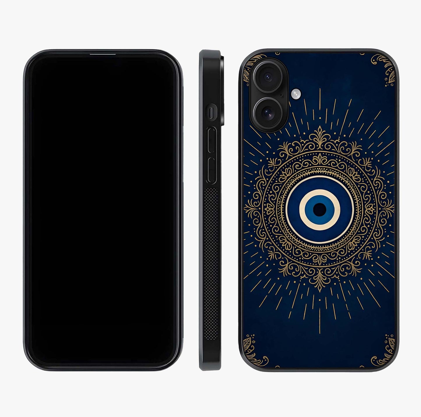 Golden Celestial Charm Glass Case displayed upright for full design visibility and premium finish.