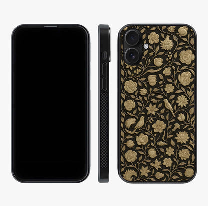 Golden Evil Eye Mandala Glass Case displayed upright for full design visibility and premium finish.
