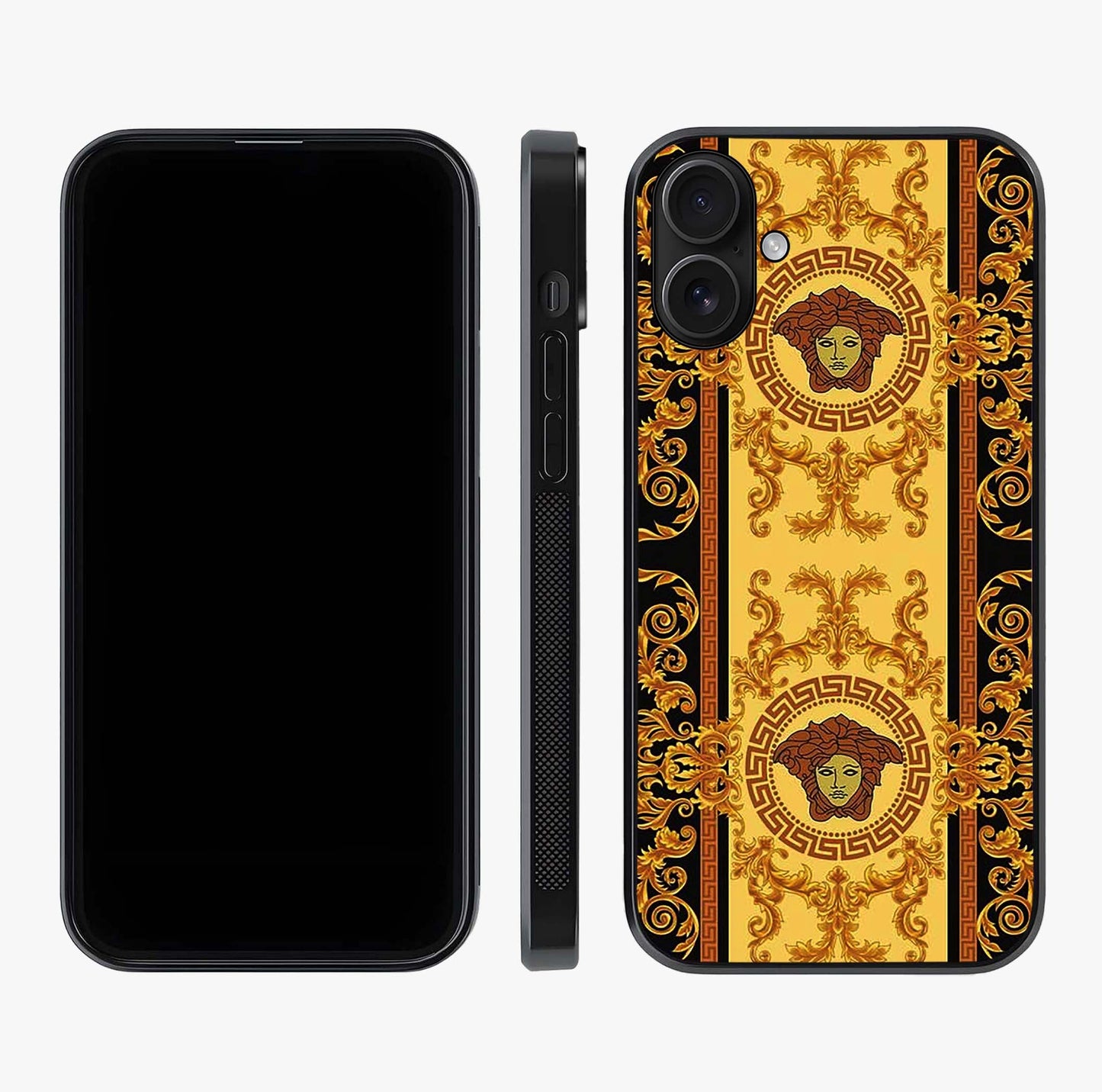 Golden Lotus Glow Glass Case displayed upright for full design visibility and premium finish.