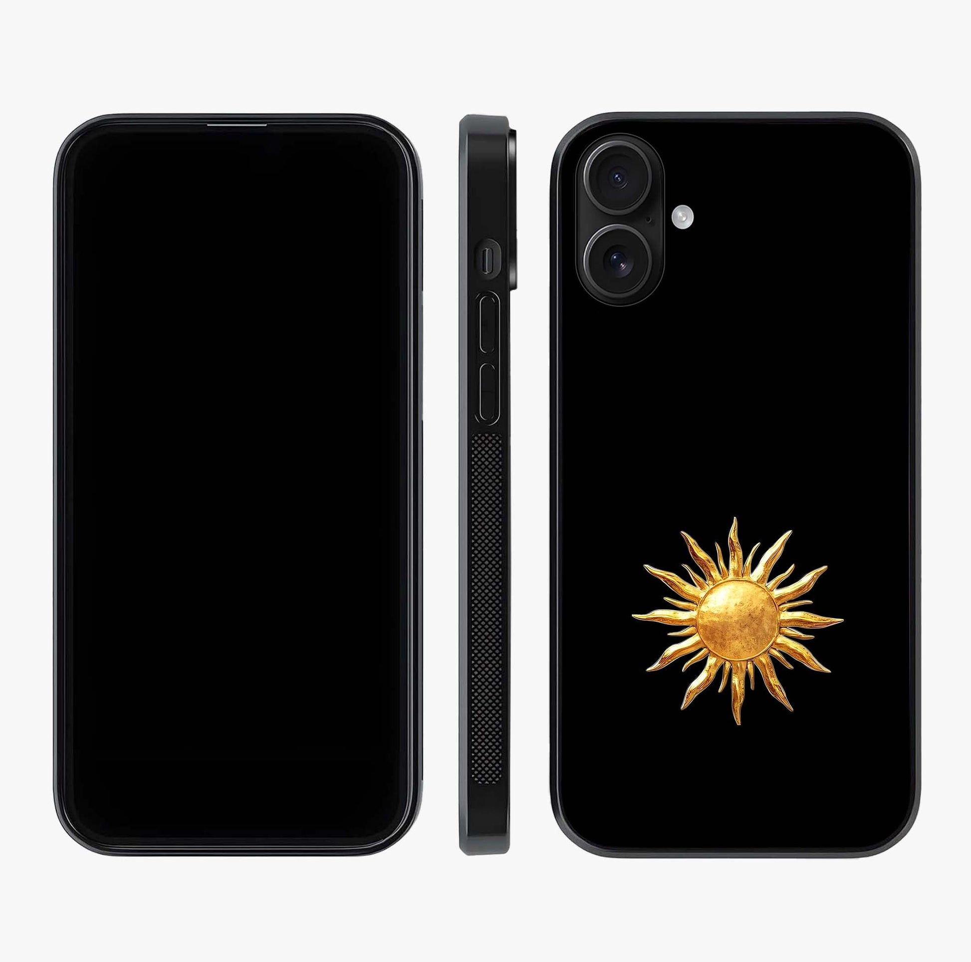Golden Sun Majesty Glass Case displayed upright for full design visibility and premium finish.