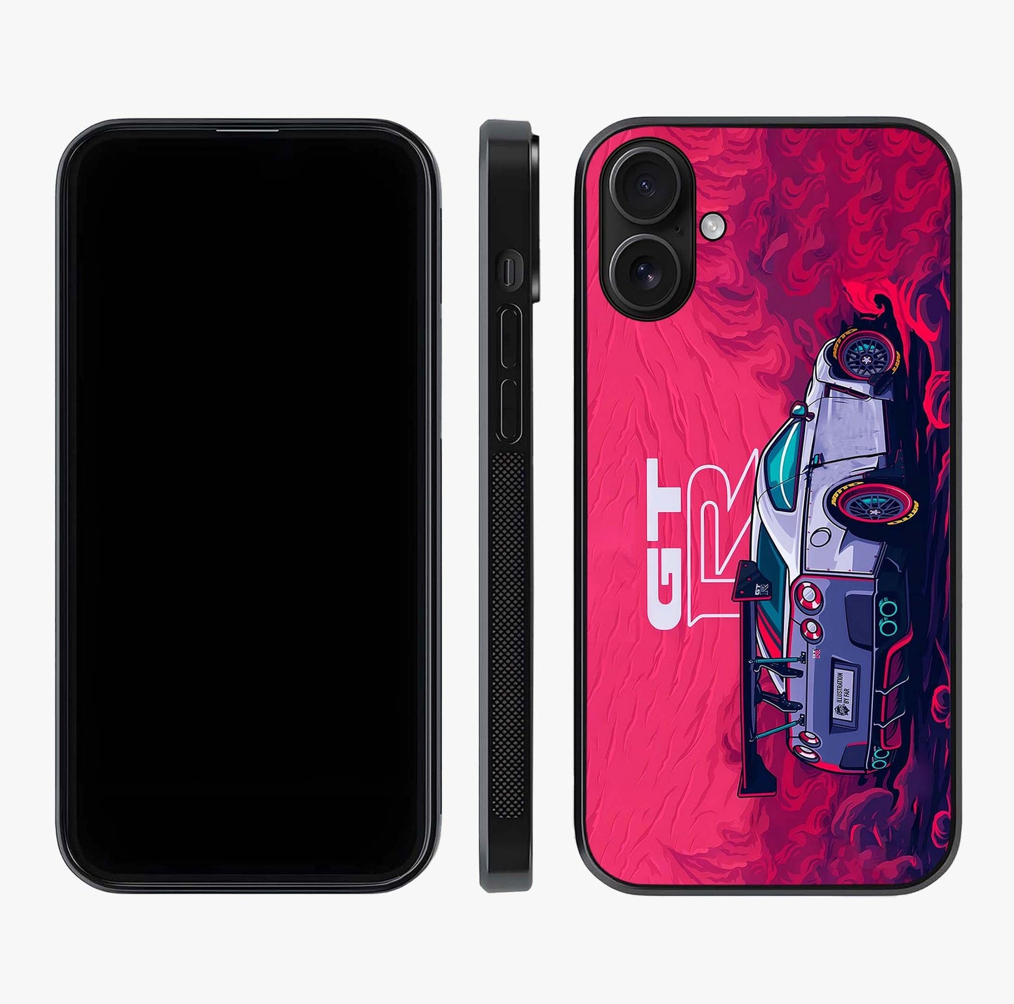 GT R Car Pattern Glass Case displayed upright for full design visibility and premium finish.