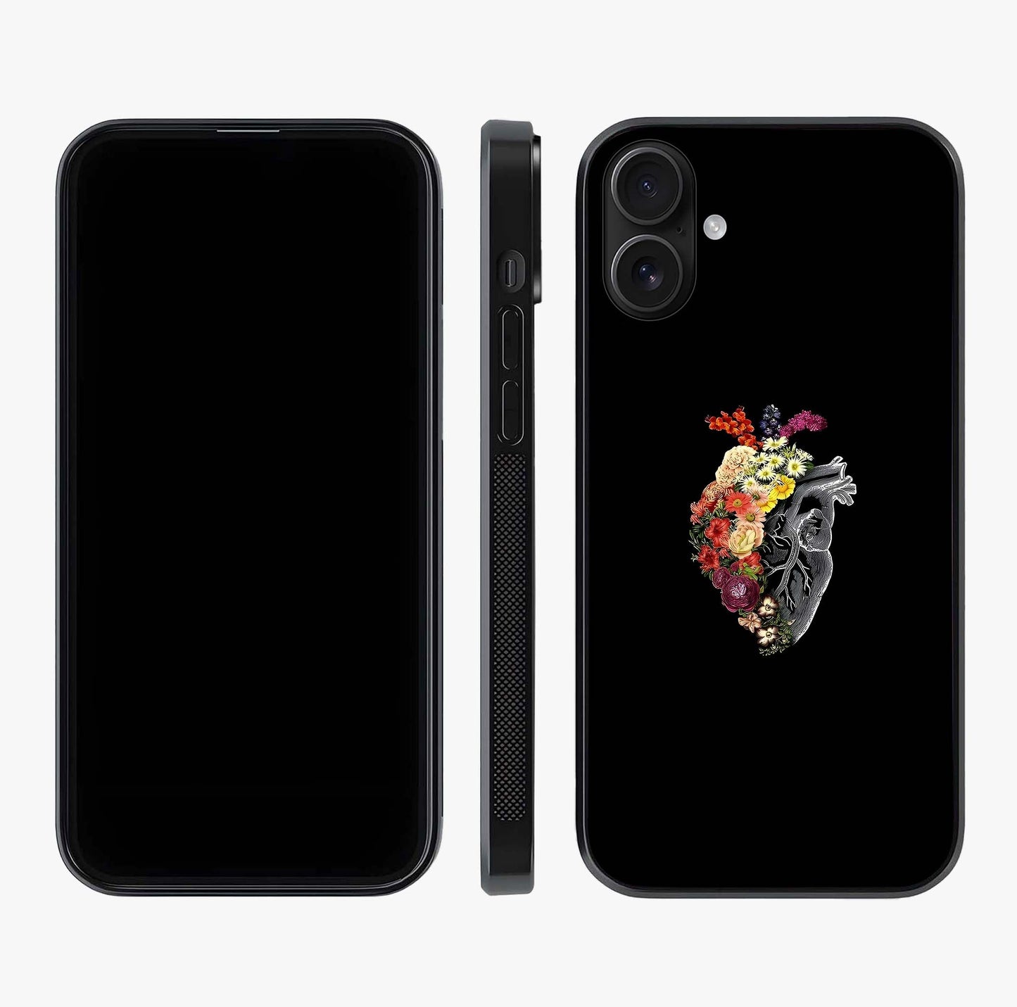 Heart With Flowers Glass Case displayed upright for full design visibility and premium finish.
