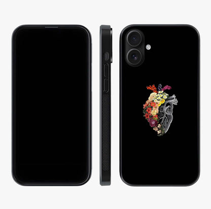 Heart With Flowers Glass Case displayed upright for full design visibility and premium finish.