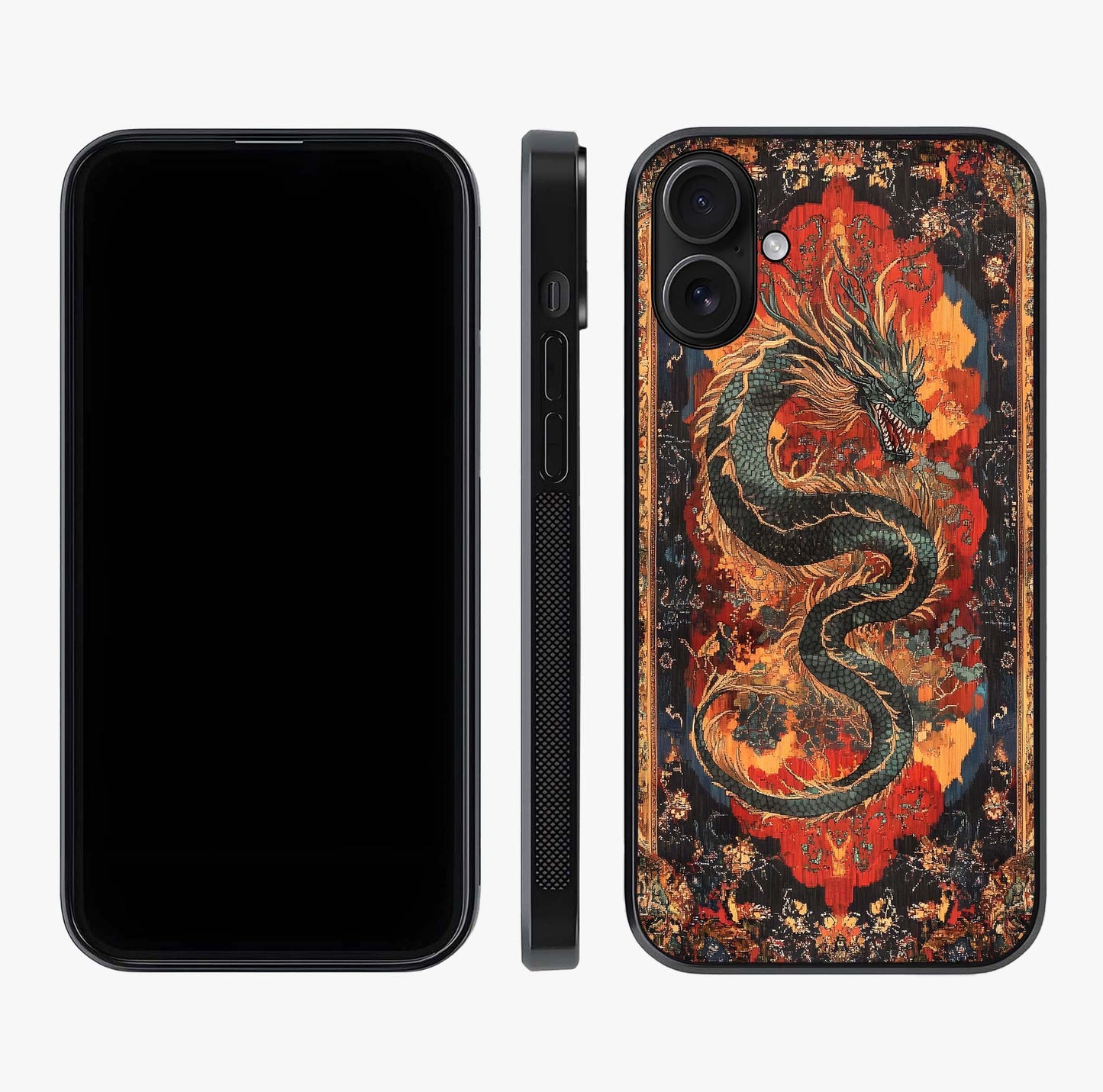 Inferno Dragon Soul Glass Case displayed upright for full design visibility and premium finish.