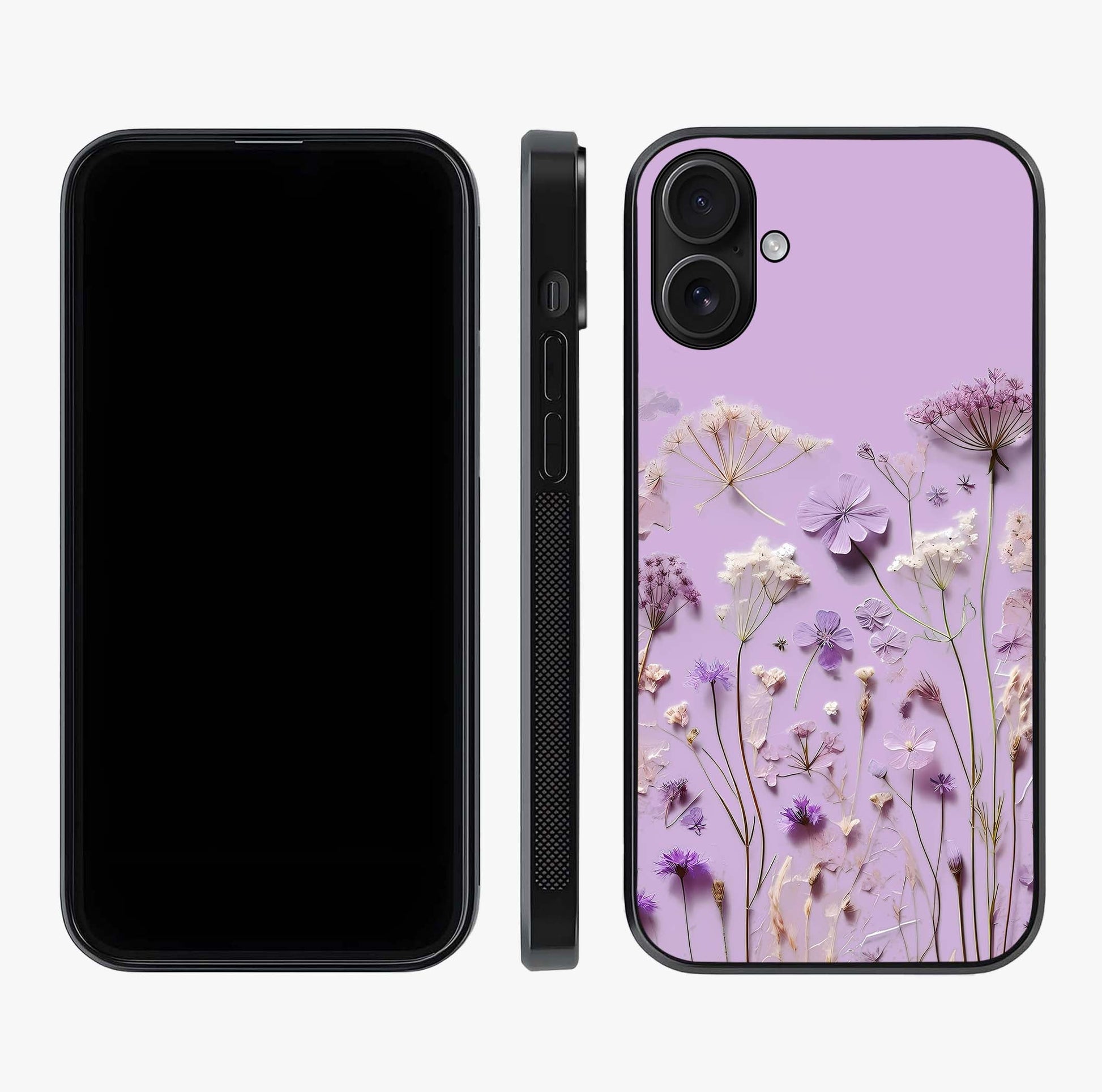 Lavender Blossom Dream Glass Case displayed upright for full design visibility and premium finish.