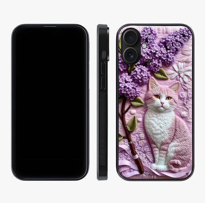 Lavender Cat Whimsy Glass Case displayed upright for full design visibility and premium finish.