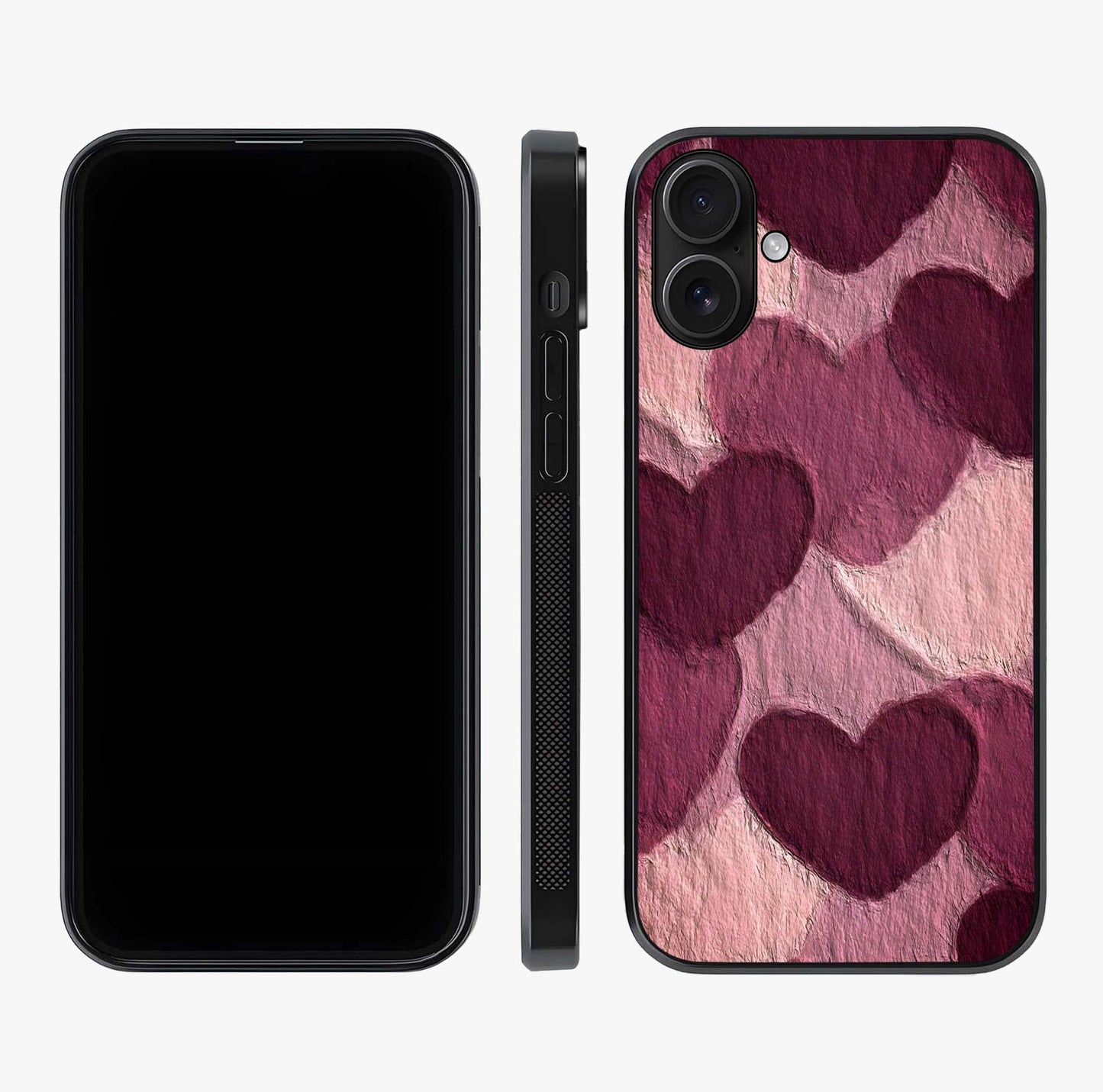 Layered Paper Hearts Glass Case displayed upright for full design visibility and premium finish.