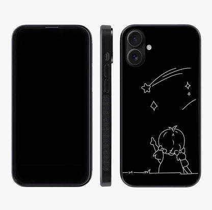 Line Art Girl With Shooting Stars Glass Case displayed upright for full design visibility and premium finish.