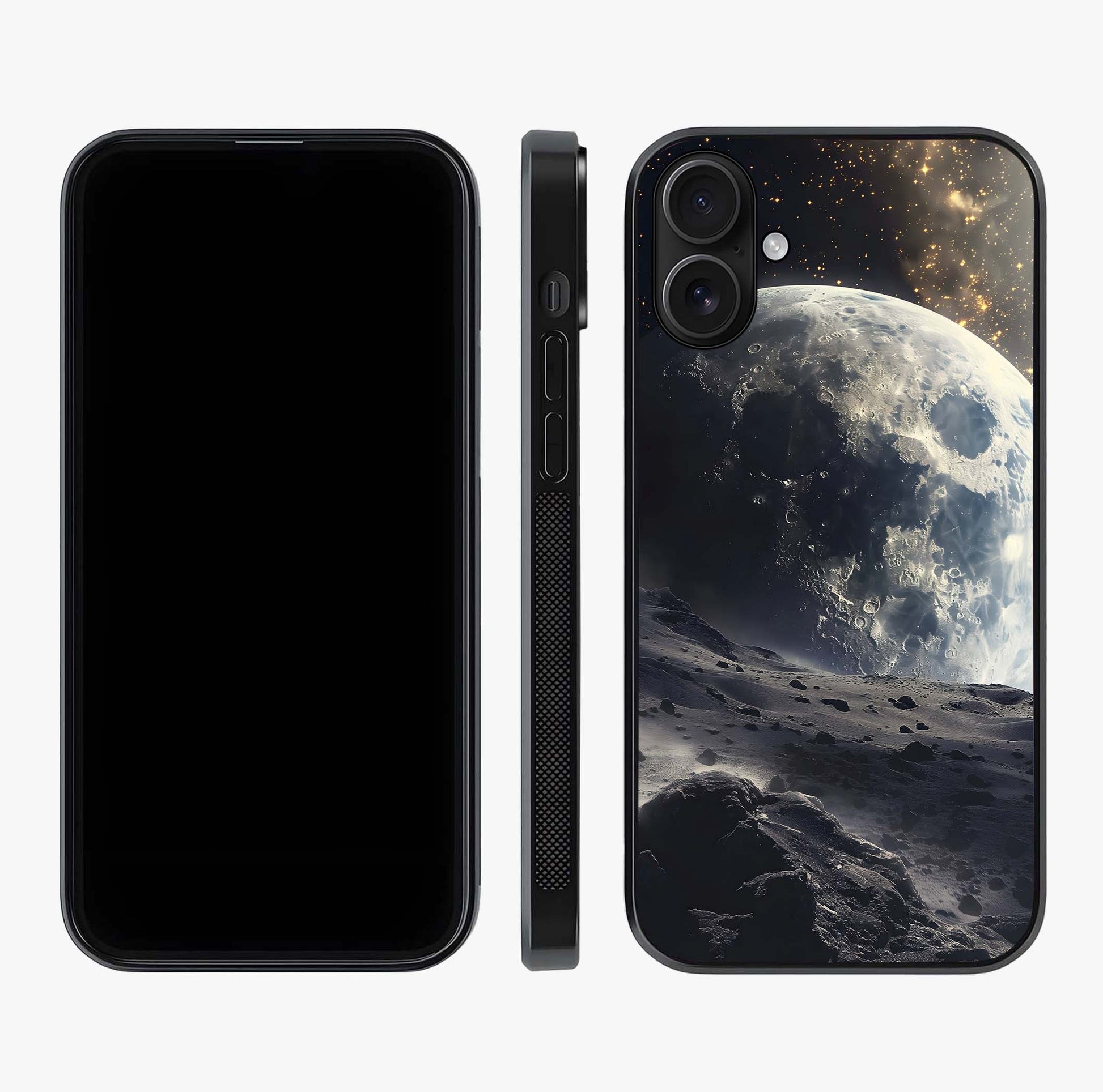 Lunar Horizon Glow Glass Case displayed upright for full design visibility and premium finish.