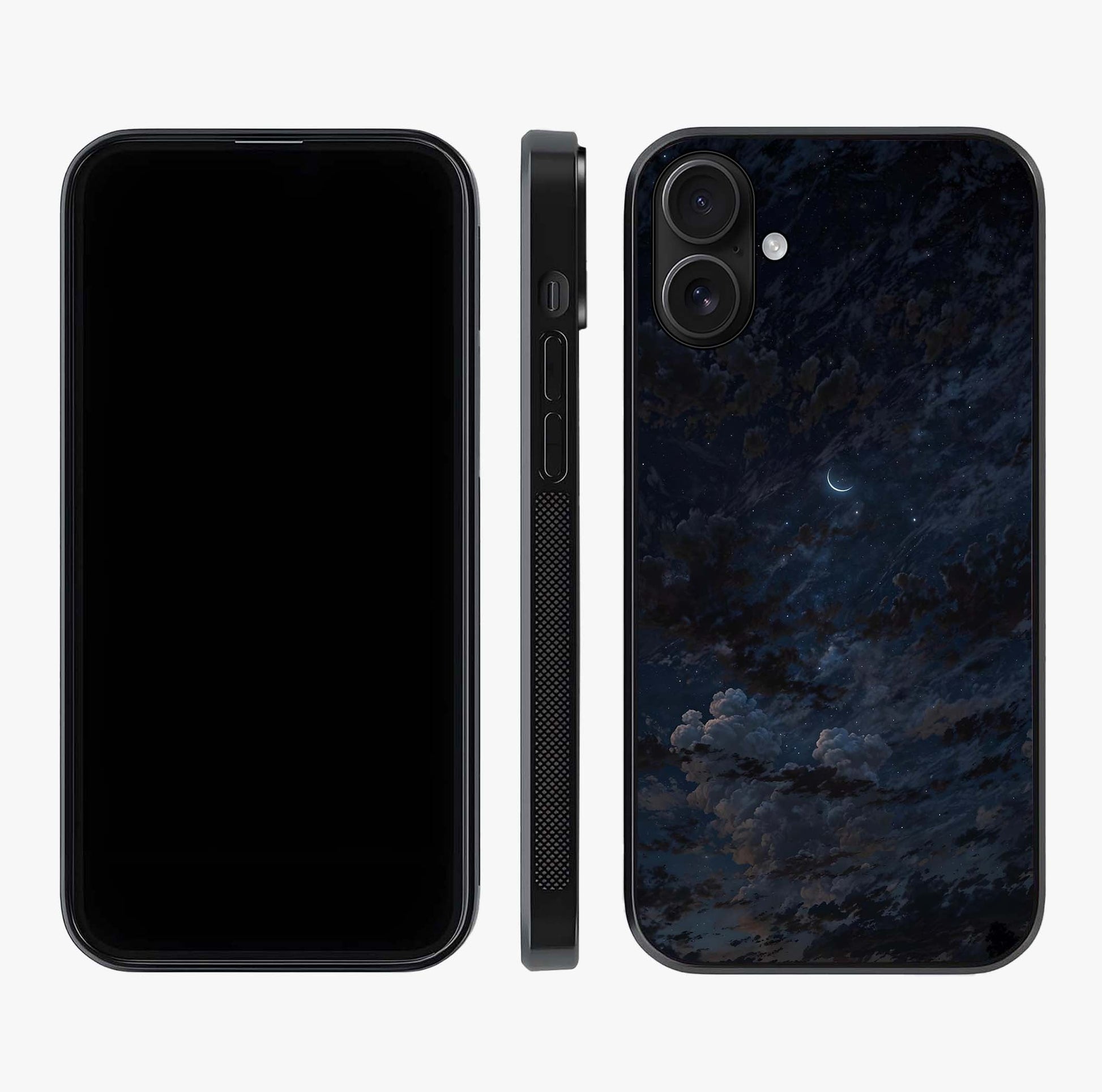 Lunar Veil Silence Glass Case displayed upright for full design visibility and premium finish.
