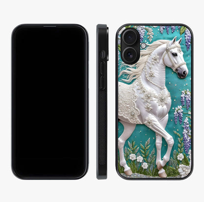 Majestic Floral Stallion Glass Case displayed upright for full design visibility and premium finish.