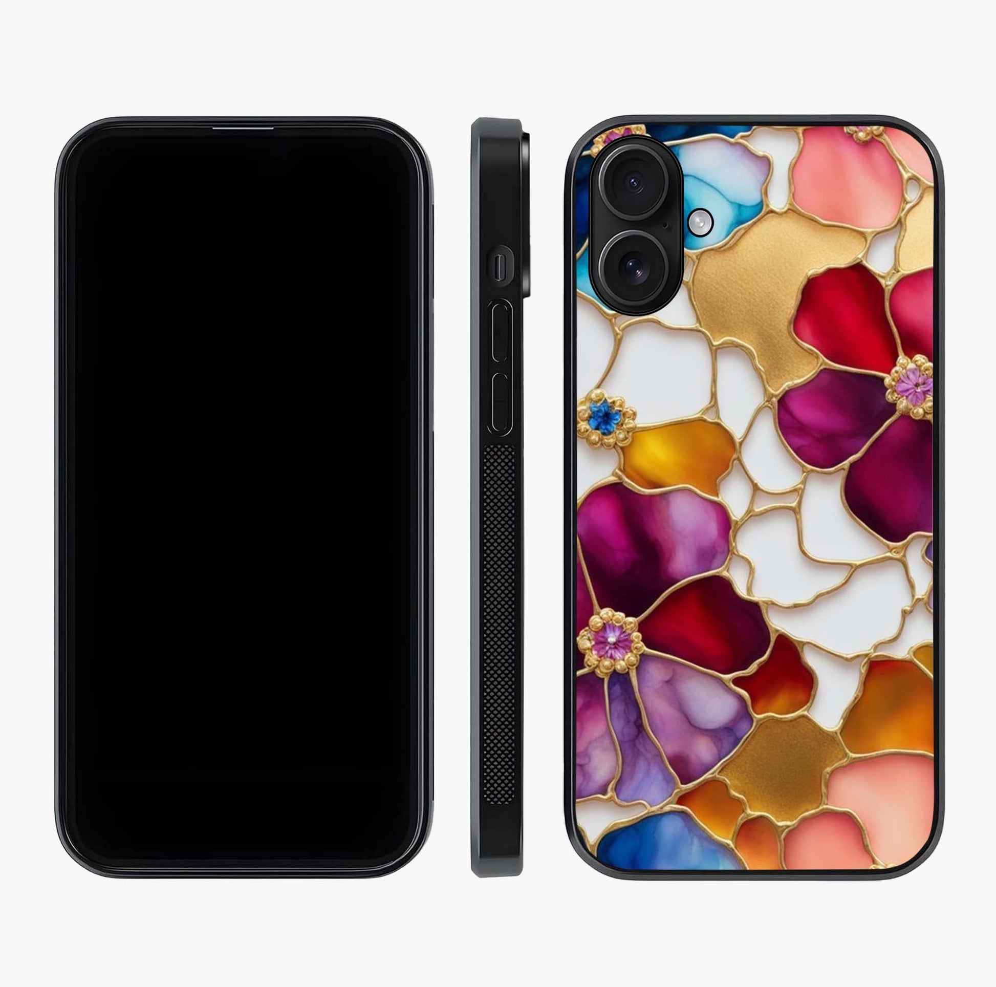 Marble Flower Pattern Glass Case displayed upright for full design visibility and premium finish.