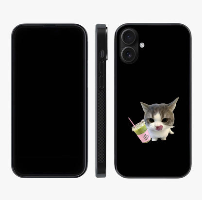Matcha Cat Style Glass Case displayed upright for full design visibility and premium finish.