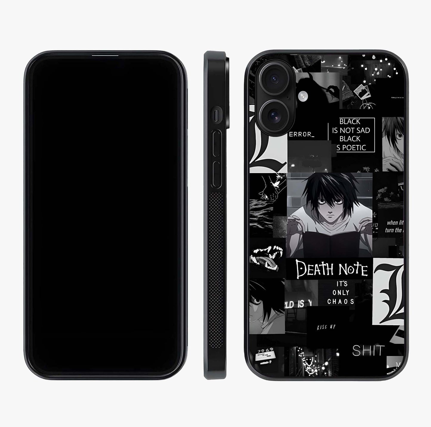Midnight Chaos Mind Glass Case displayed upright for full design visibility and premium finish.