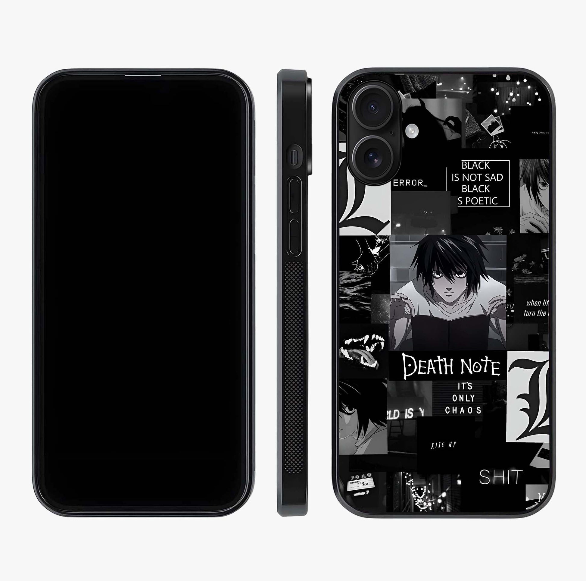 Midnight Chaos Mind Glass Case displayed upright for full design visibility and premium finish.