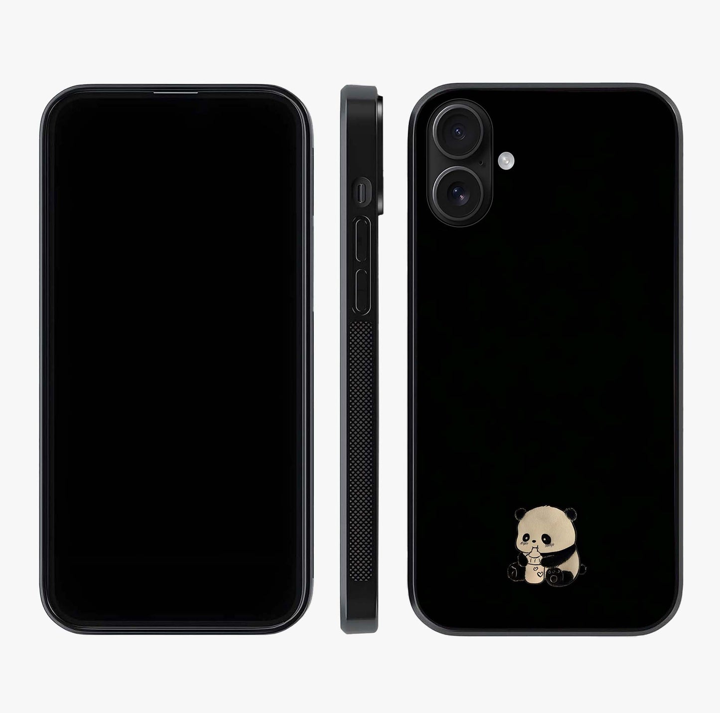 Midnight Panda Love Glass Case displayed upright for full design visibility and premium finish.