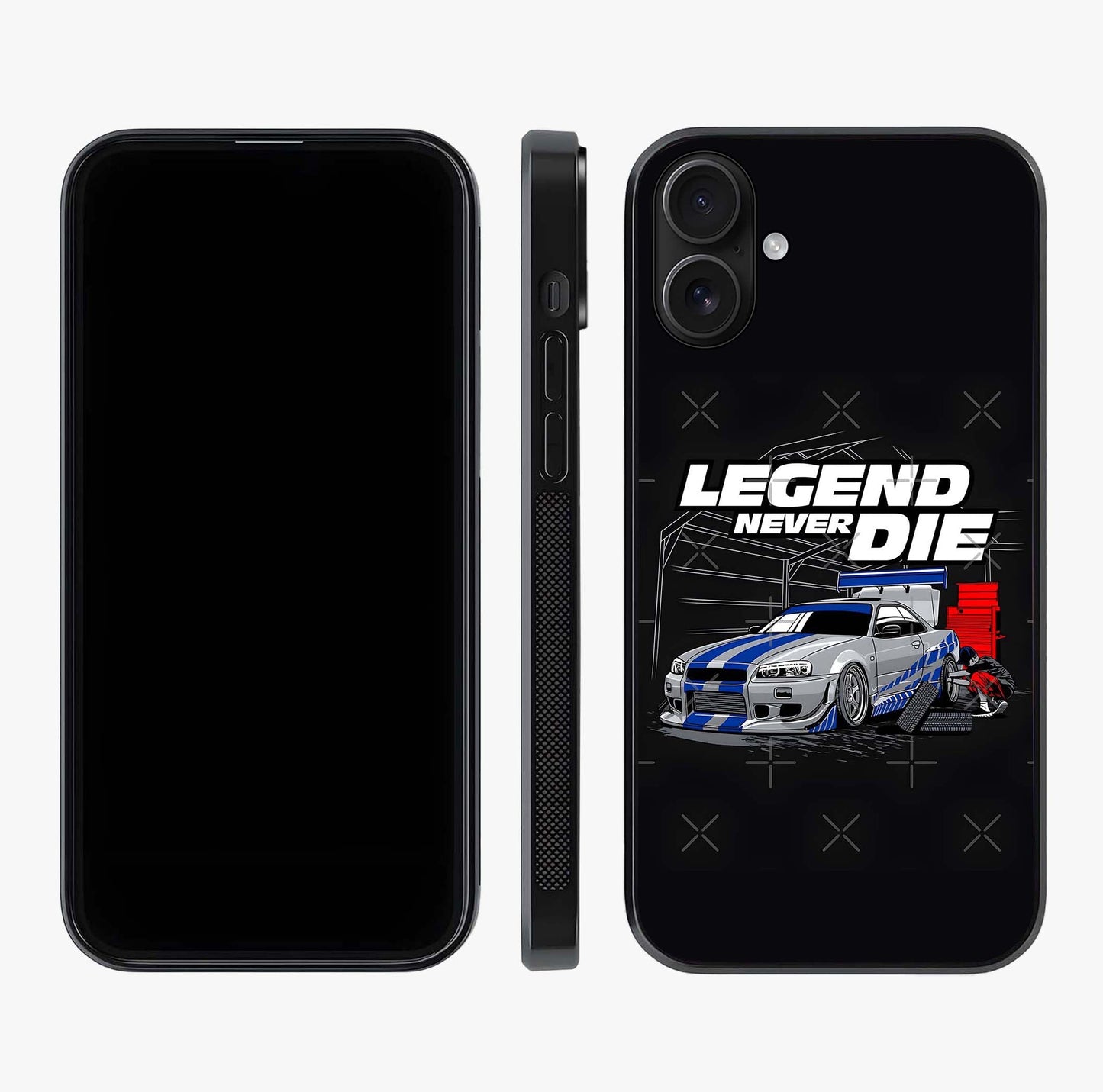 Midnight Racing Legacy Glass Case displayed upright for full design visibility and premium finish.