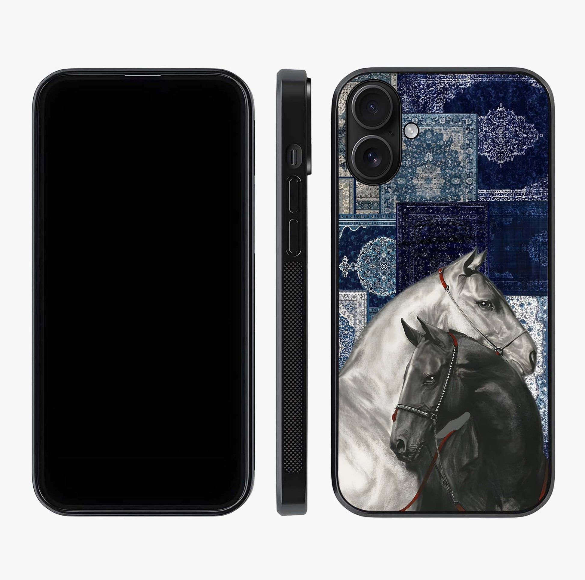 Midnight Stallion Blues Glass Case displayed upright for full design visibility and premium finish.
