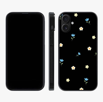 Minimal Petal Whispers Glass Case displayed upright for full design visibility and premium finish.