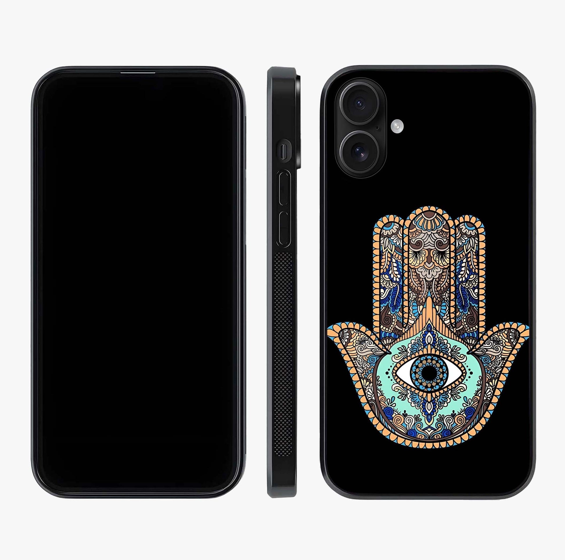 Mystic Hamsa Eye Glass Case displayed upright for full design visibility and premium finish.