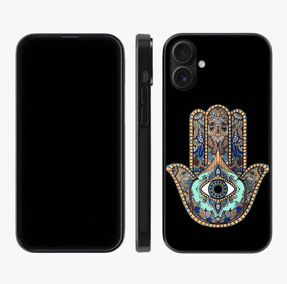 Mystic Hamsa Eye Glass Case displayed upright for full design visibility and premium finish.