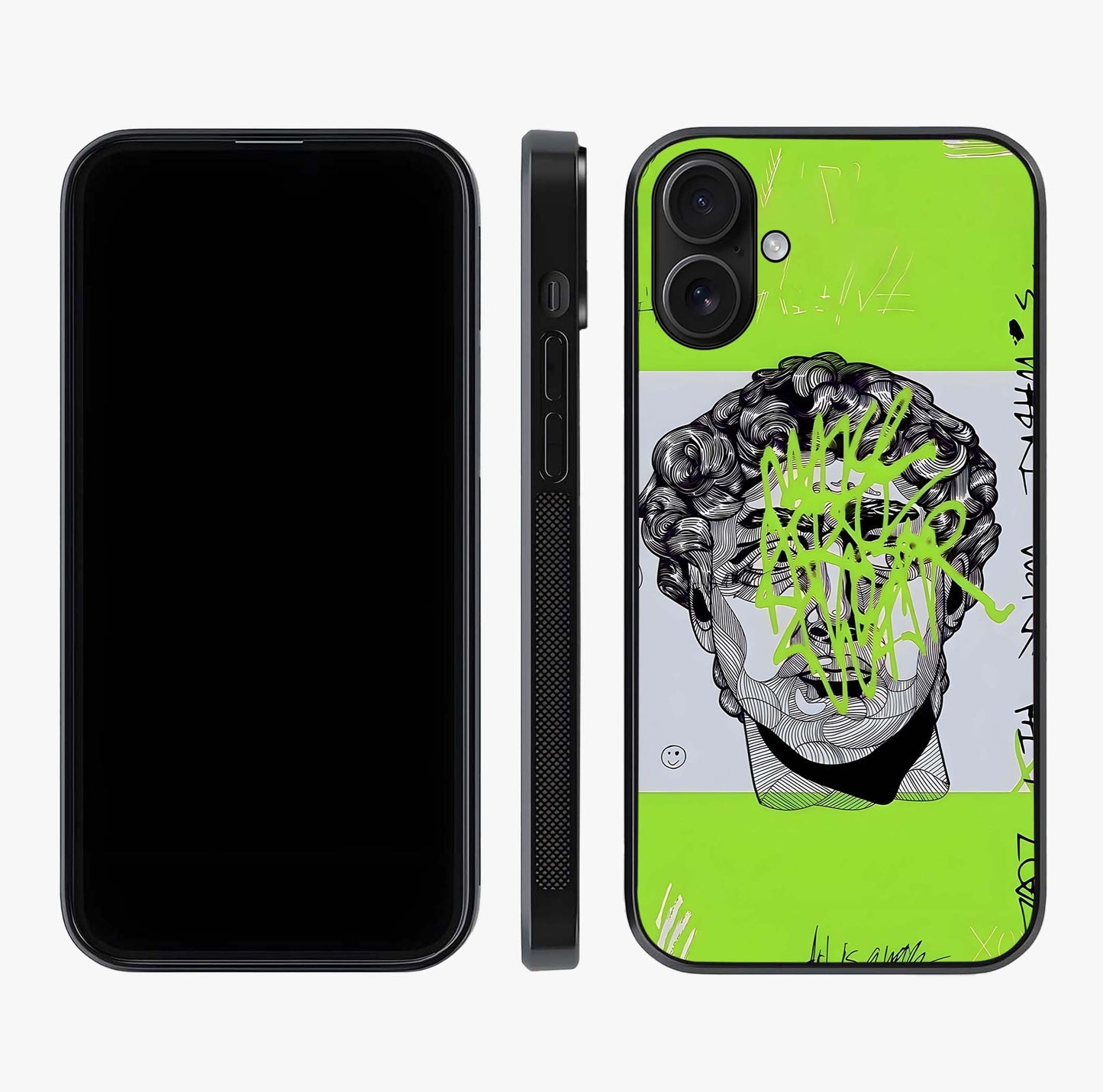 Neo Graffiti Rebellion Glass Case displayed upright for full design visibility and premium finish.