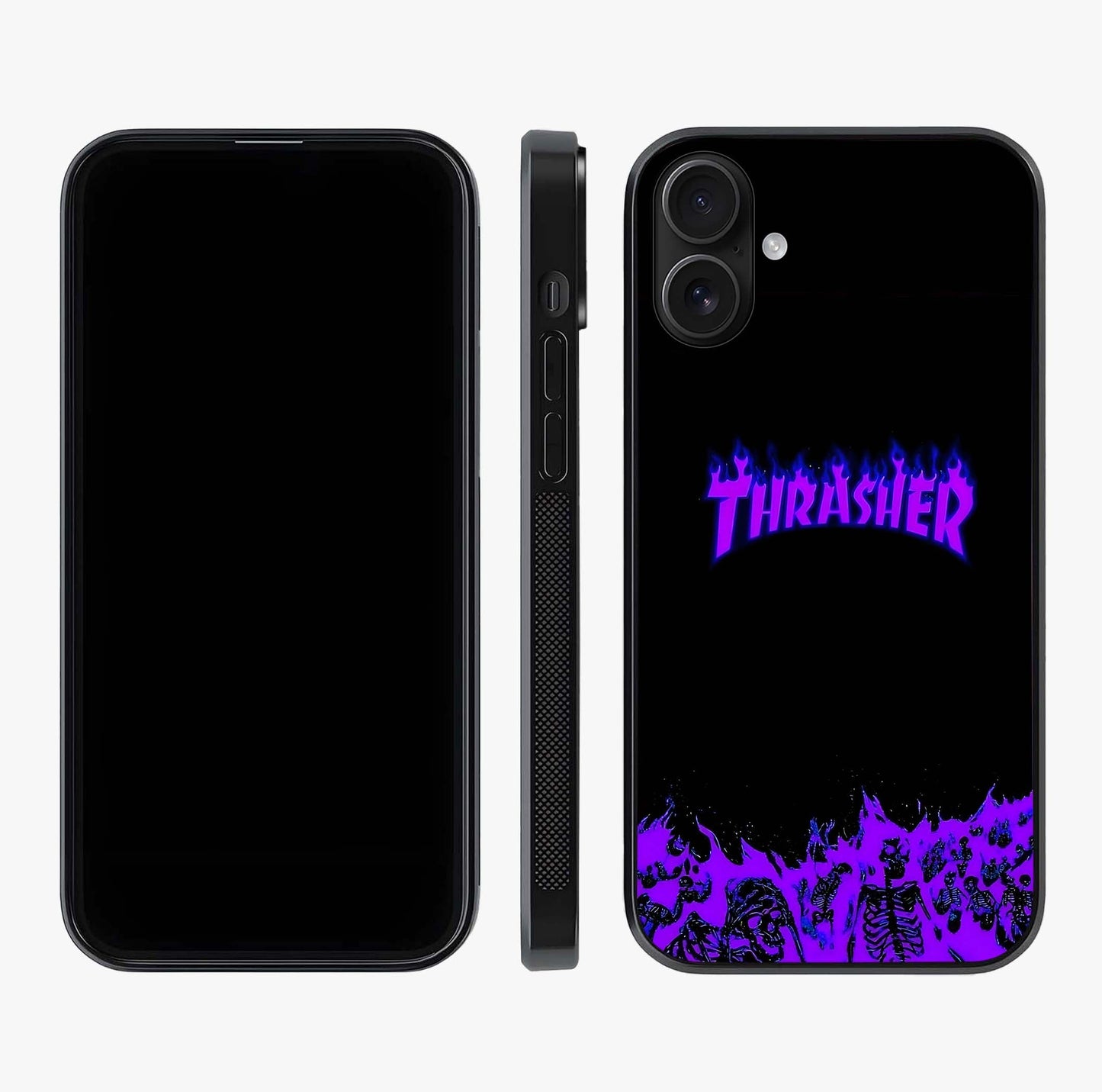 Neon Flame Riot Glass Case displayed upright for full design visibility and premium finish.