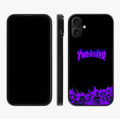 Neon Flame Riot Glass Case displayed upright for full design visibility and premium finish.
