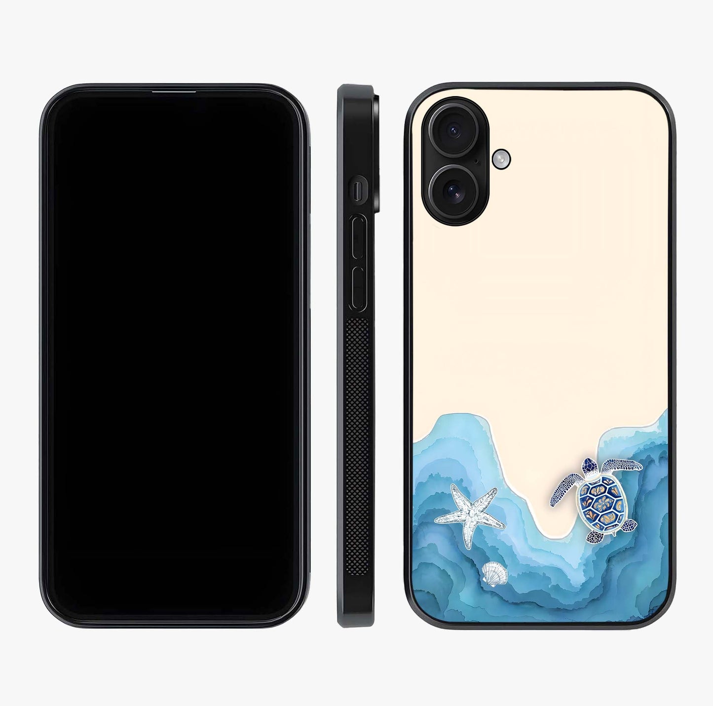 Ocean Drift Turtle Glass Case displayed upright for full design visibility and premium finish.