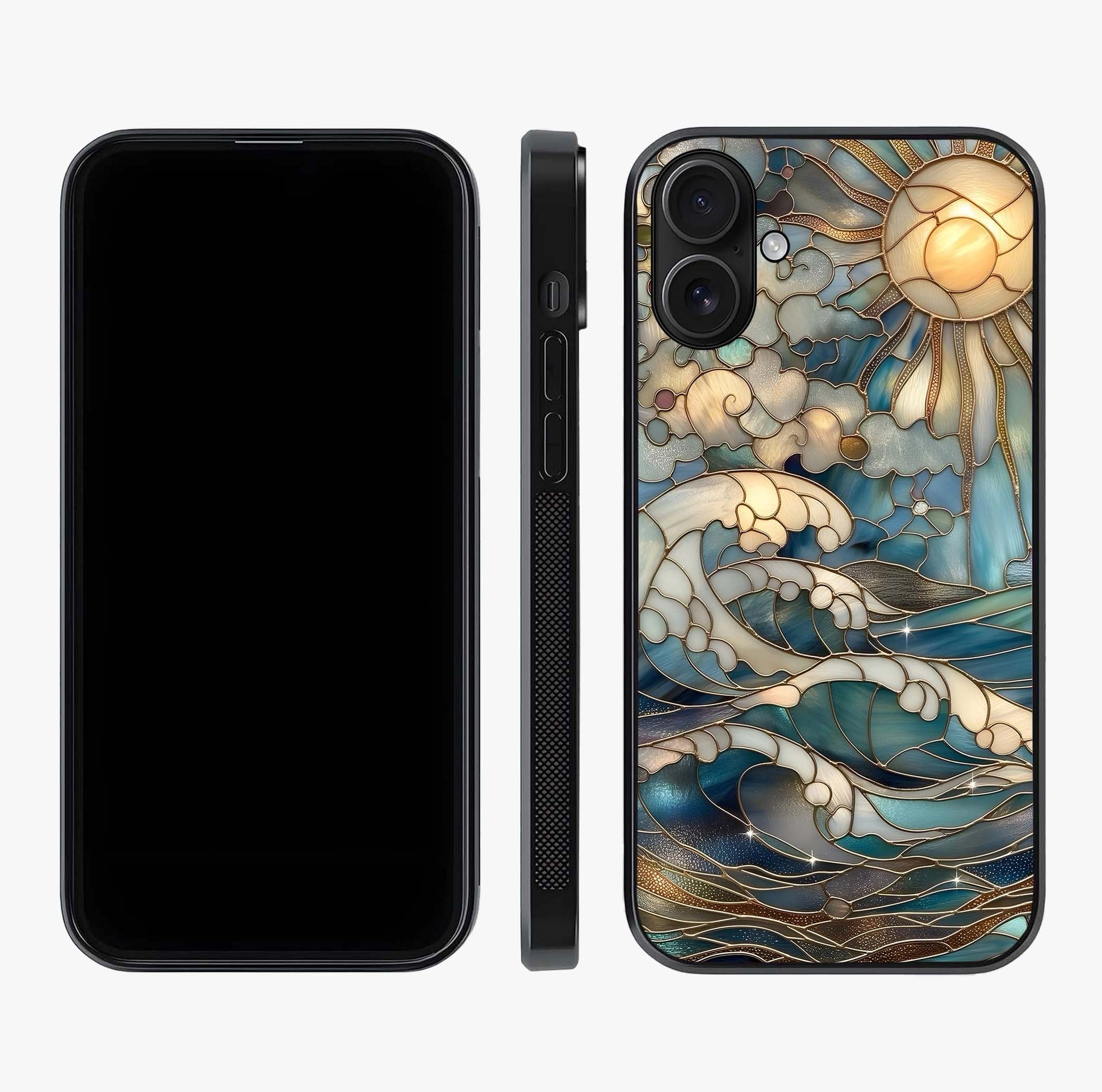 Oceanic Stained Printed Glass Case displayed upright for full design visibility and premium finish.