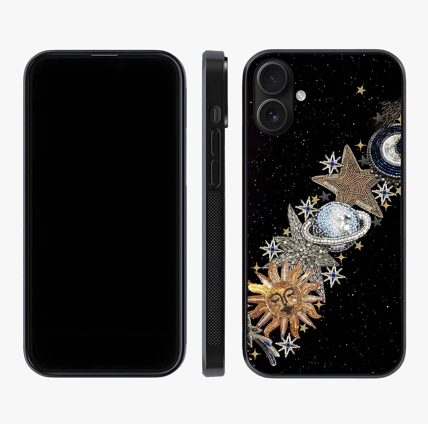 Pearls Universe Object Glass Case displayed upright for full design visibility and premium finish.