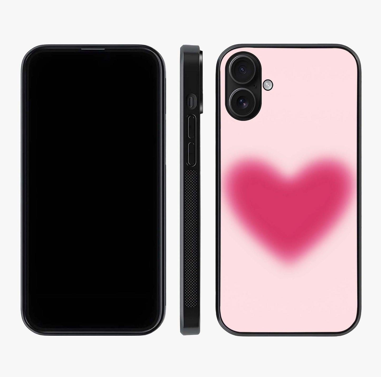 Pink Aura Heart Glass Case displayed upright for full design visibility and premium finish.
