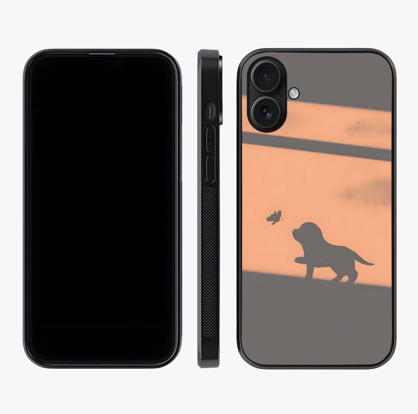 Puppy Shadow Art Glass Case displayed upright for full design visibility and premium finish.