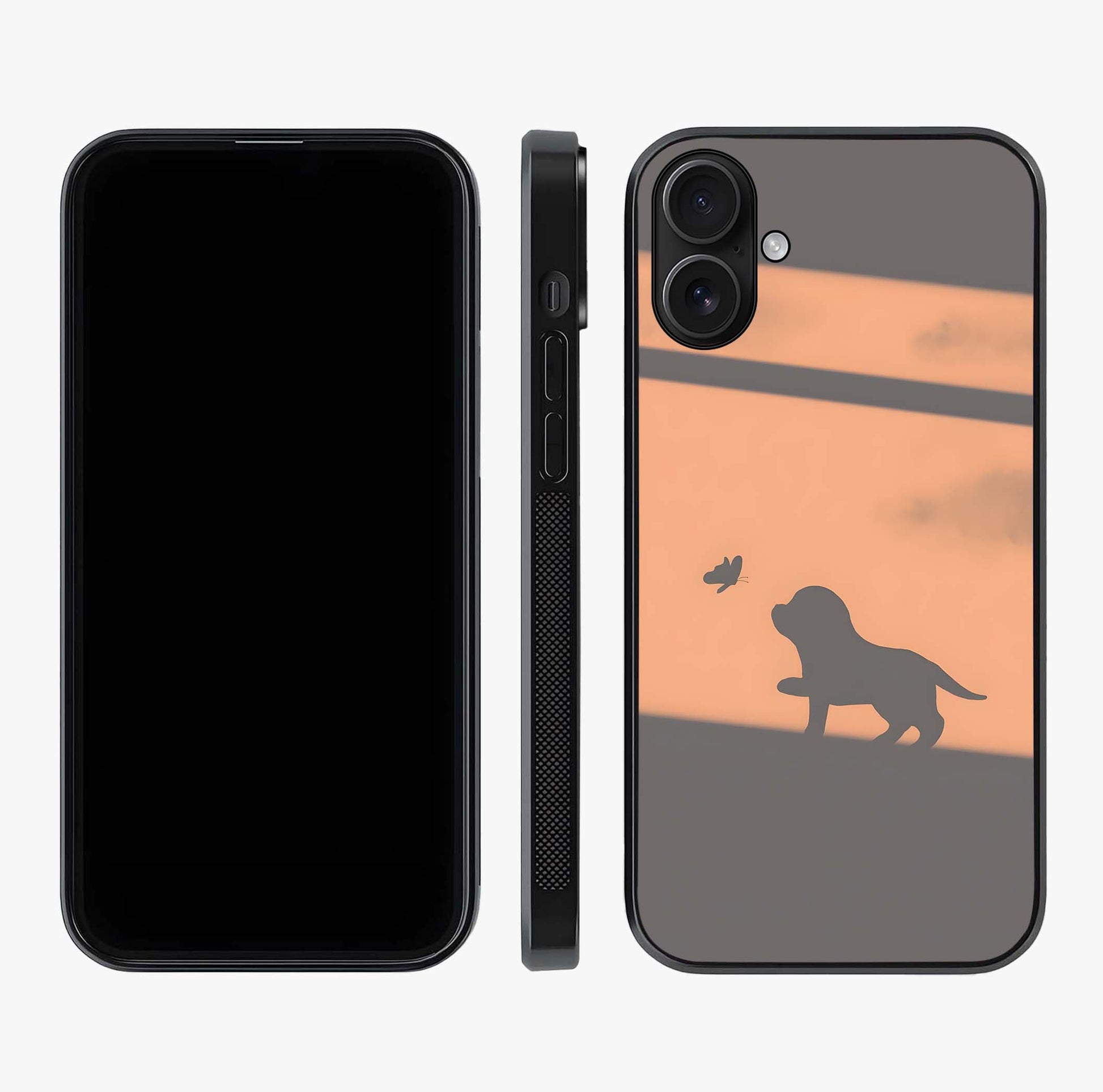 Puppy Shadow Art Glass Case displayed upright for full design visibility and premium finish.