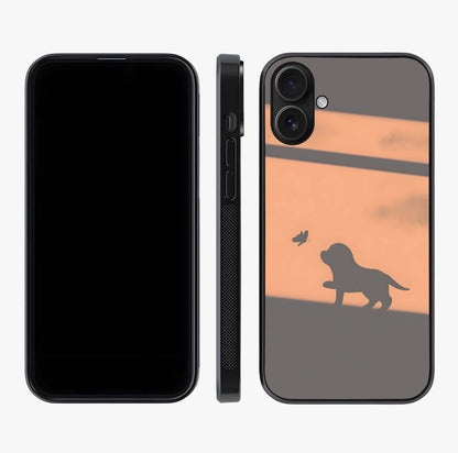 Puppy Shadow Art Glass Case displayed upright for full design visibility and premium finish.