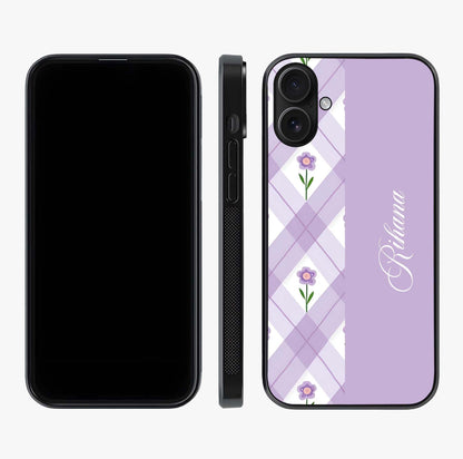 Purple Diamond Floral Glass Case displayed upright for full design visibility and premium finish.