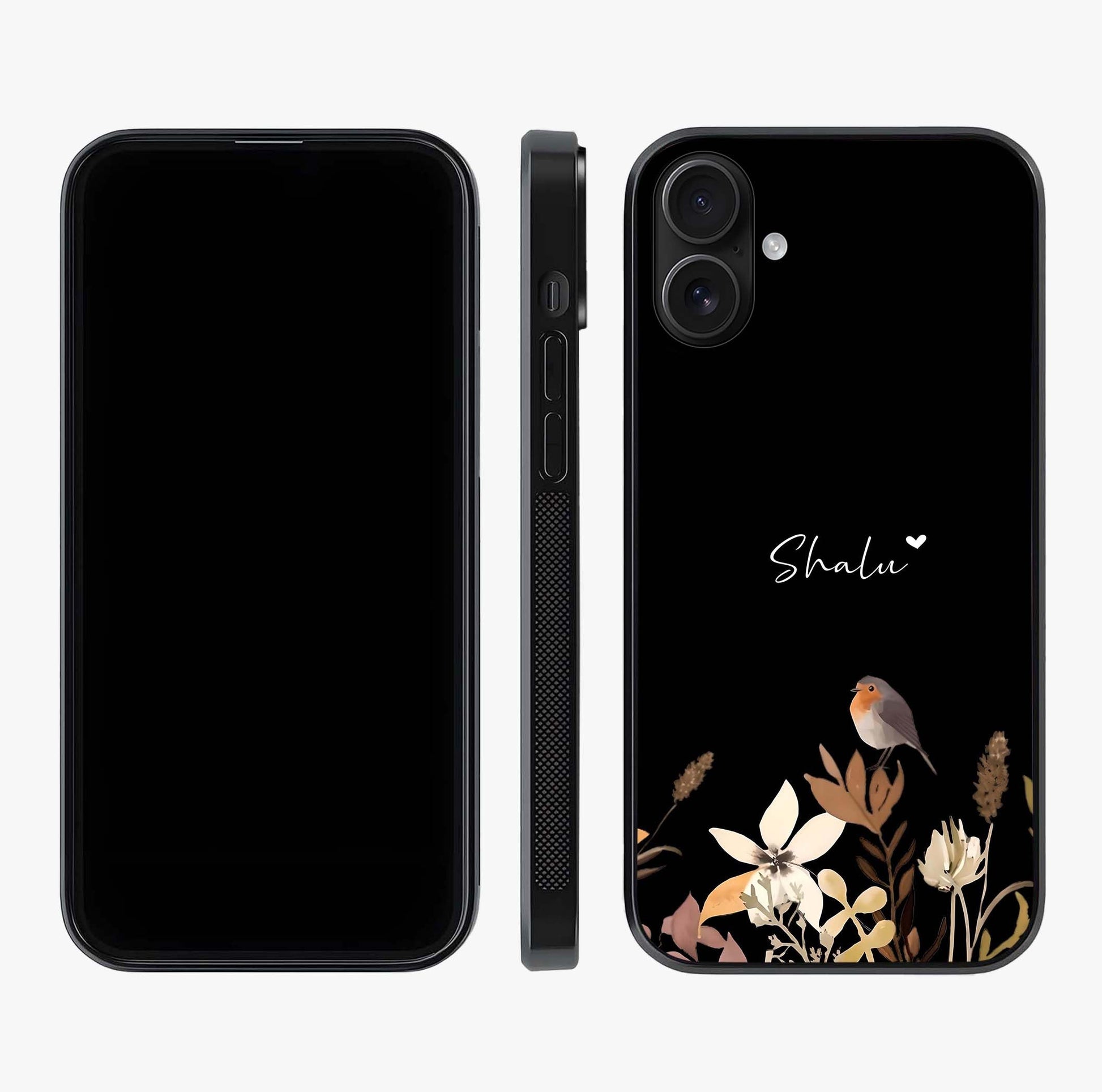 Quiet Garden Tune Custom Name Glass Case displayed upright for full design visibility and premium finish.