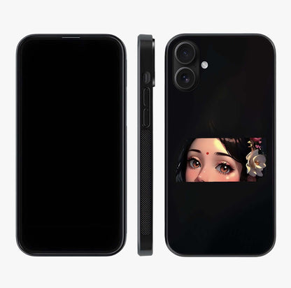 Radha Divine Embrace Glass Case displayed upright for full design visibility and premium finish.