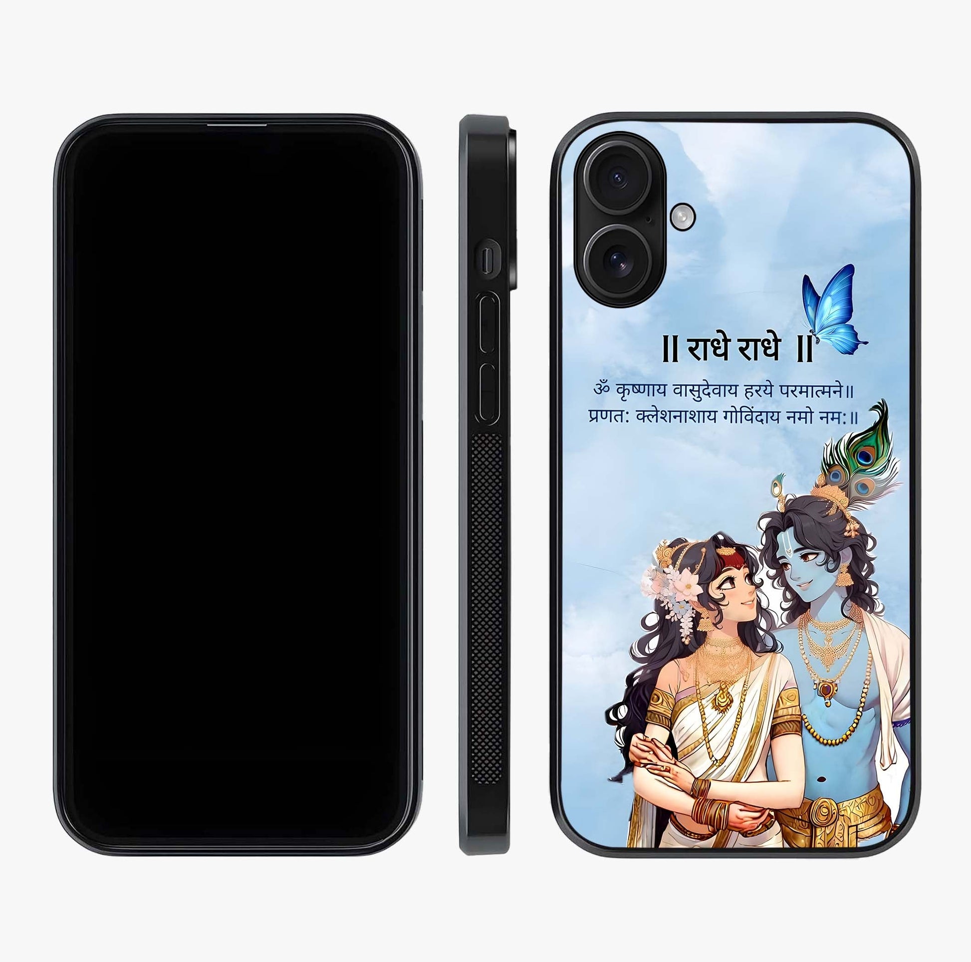 Radha Krishna Eternal Glass Case displayed upright for full design visibility and premium finish.