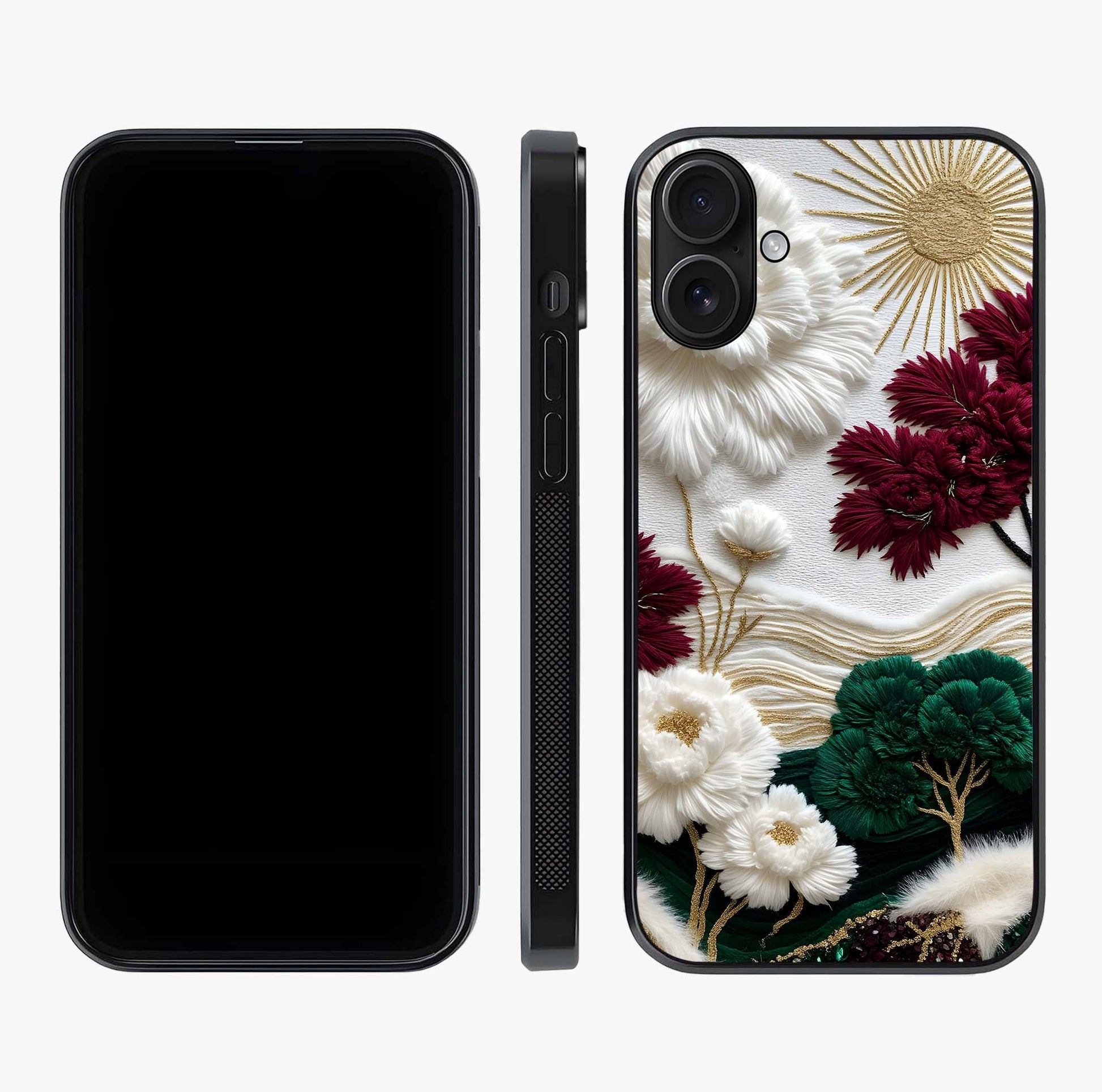 Radiant Bloom Elegance Glass Case displayed upright for full design visibility and premium finish.