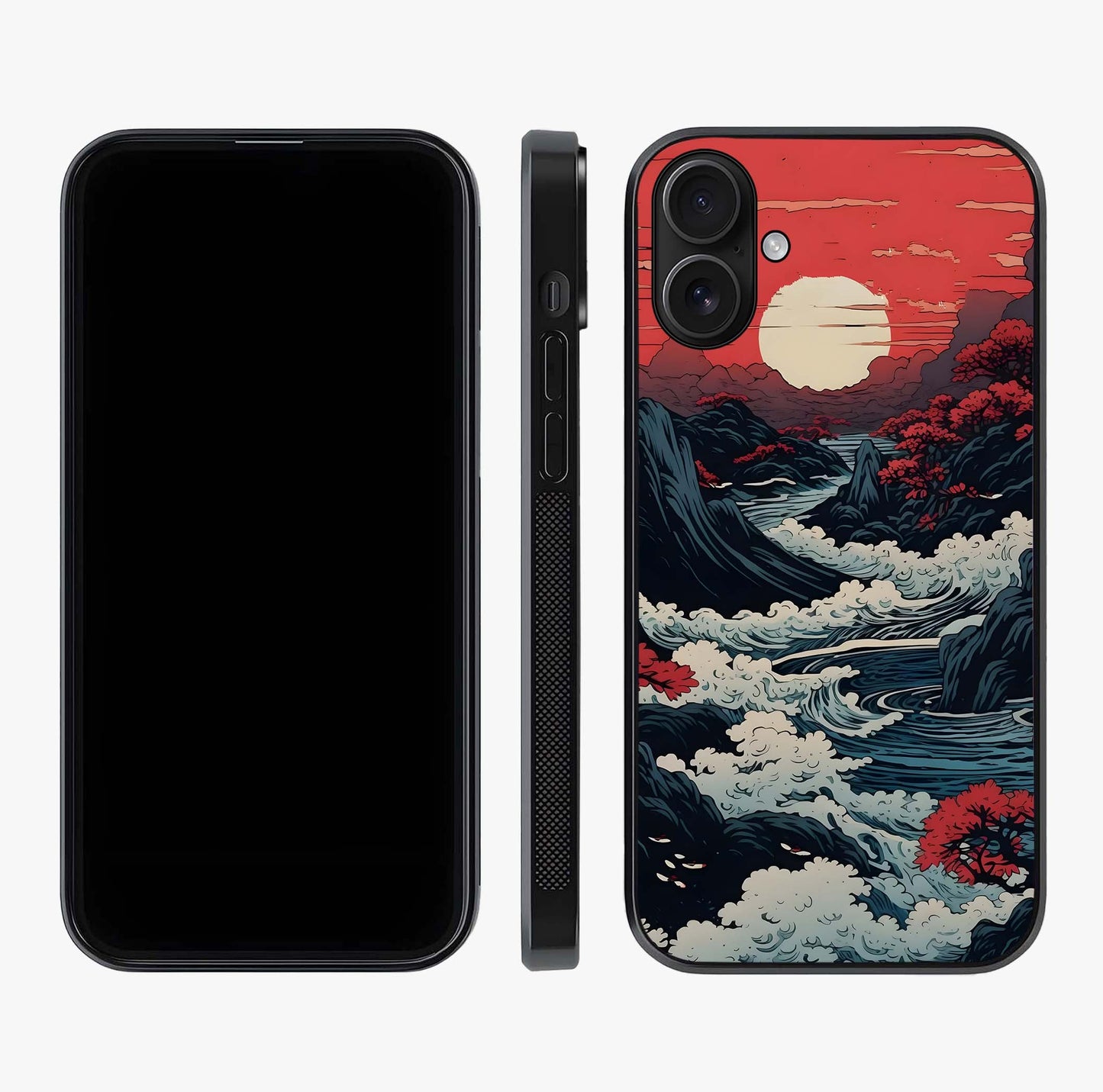 Red Sunset Scenery Glass Case displayed upright for full design visibility and premium finish.