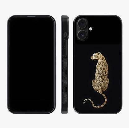 Regal Leopard Glass Case displayed upright for full design visibility and premium finish.
