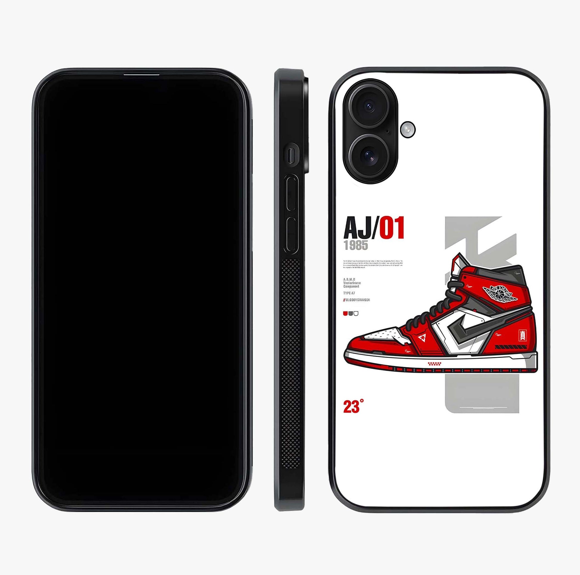 Retro Sneaker Blueprint Glass Case displayed upright for full design visibility and premium finish.