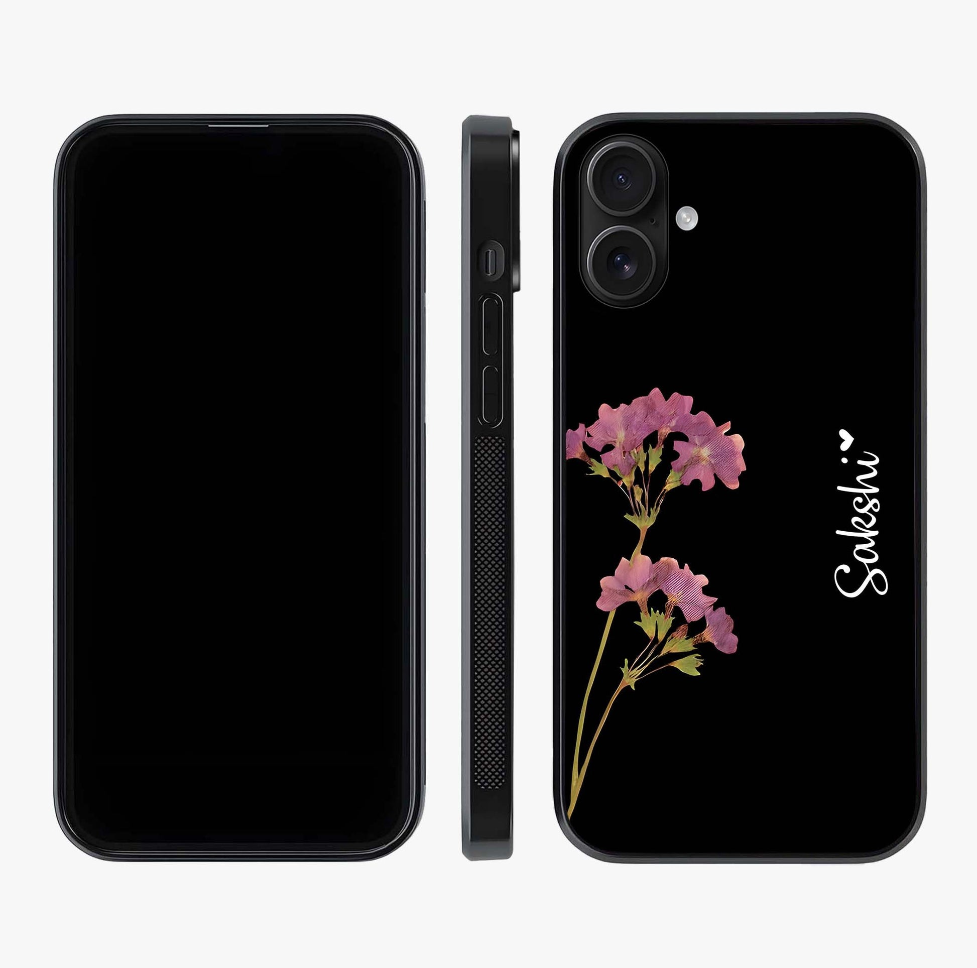 Riching Lavender Flower Custom Name Glass Case displayed upright for full design visibility and premium finish.
